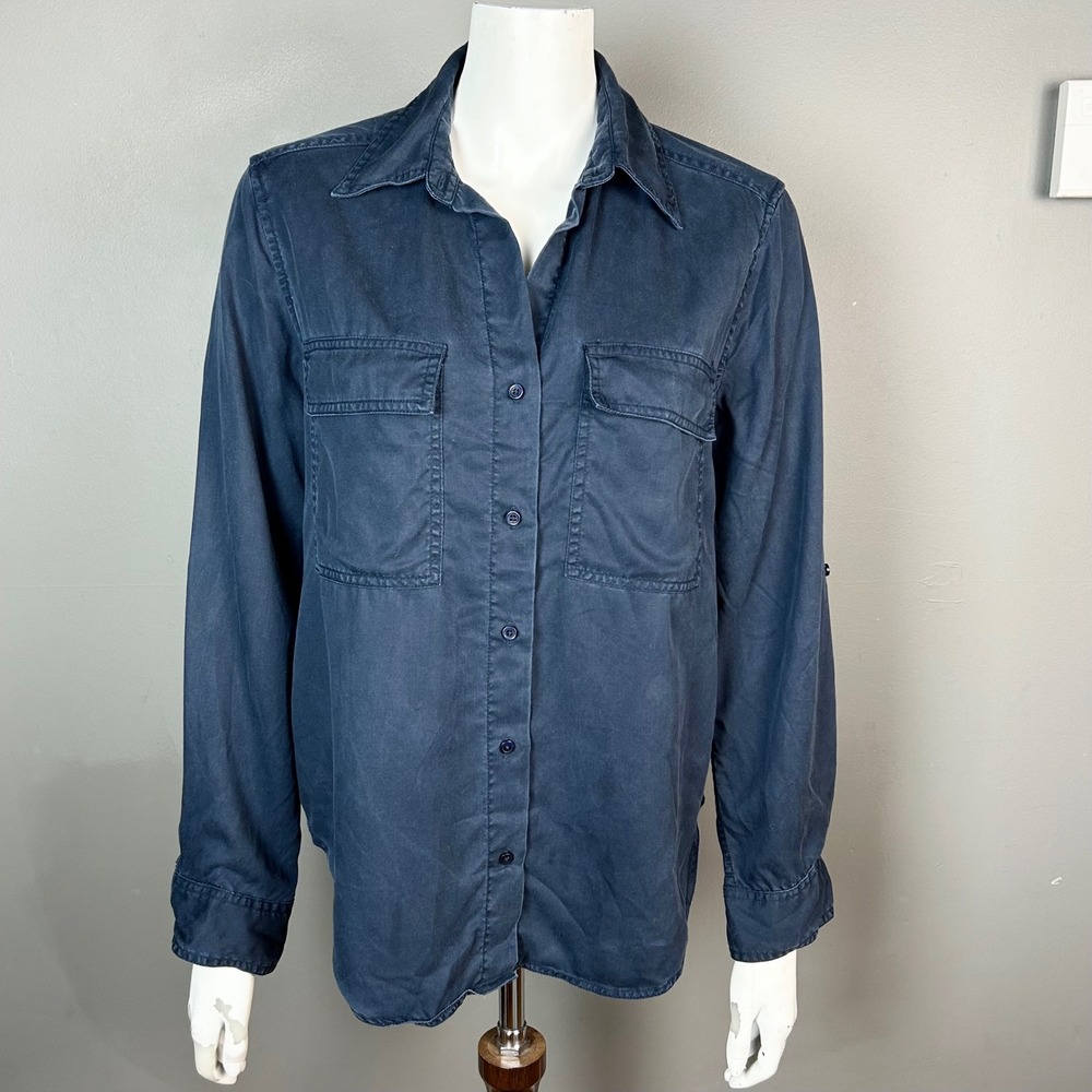 Quince Utility Shirt Women's Small workwear Minimalist Navy Blue Button Down